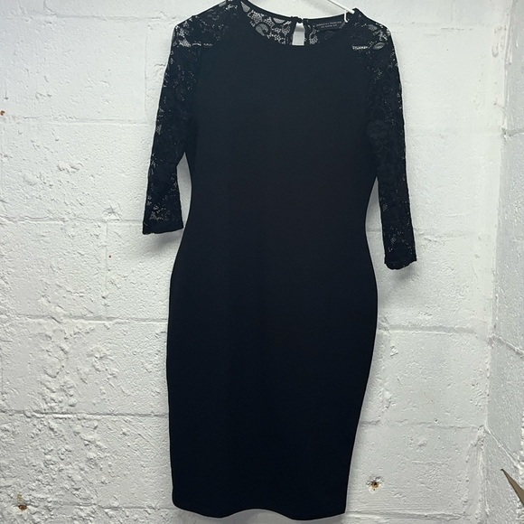 Dorothy Perkins midi dress with lace sleeve size 8 black - Picture 1 of 7